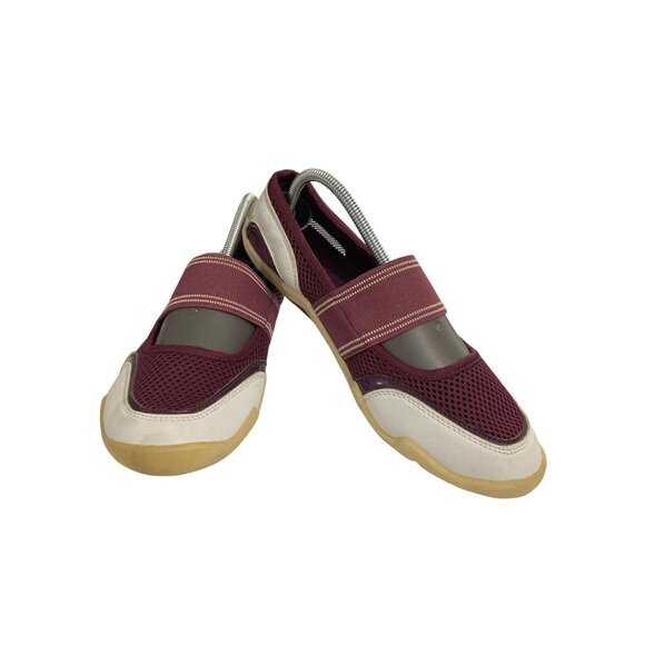 Lands End Women's Size 8 Burgundy White Mesh Mary Jane Slip-On Shoes - Picture 1 of 7